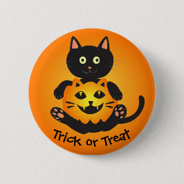 Cat Holding Jack-o' Lantern Button