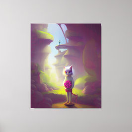 Cat Holding Pink Blume Leinwanddruck