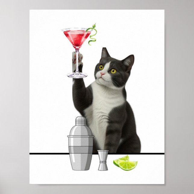 Cat holding Pink Martini Art Poster (Vorne)