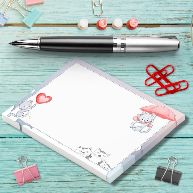 Cat Holding Umbrella Heart Ballon Flying in Sky Post-it Klebezettel (Von Creator hochgeladen)