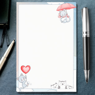 Cat Holding Umbrella Heart Ballon Flying in Sky Post-it Klebezettel