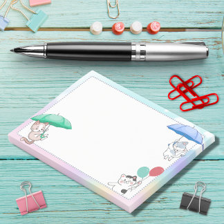 Cat Holding Umbrella und Ballon Flug in Sky Post-it Klebezettel