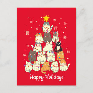 Cat Holiday Weihnachtsbaum Niedliche Lichter Postkarte