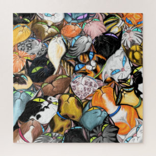 Cat House - Colorful Cudling Cats Hugs - Malerei Puzzle