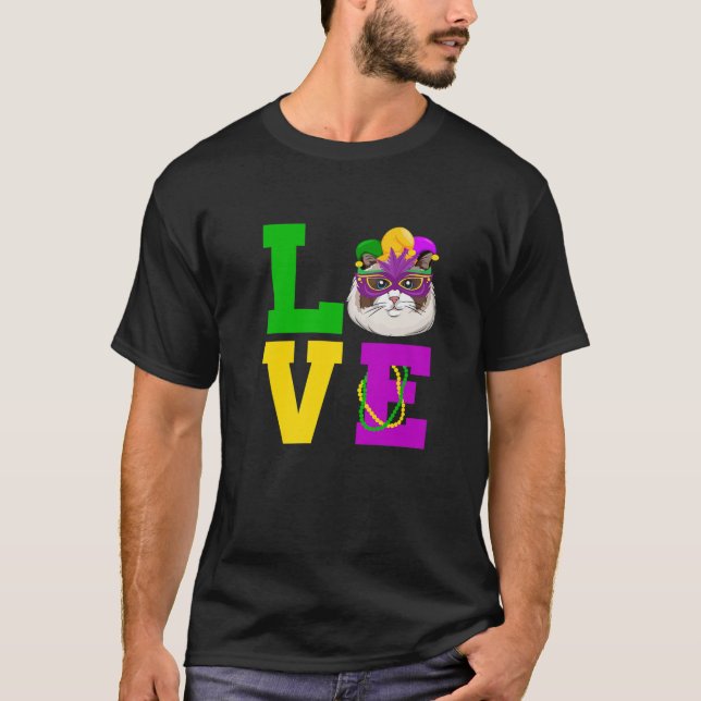 Cat I Liebe Mardi Gras Kostüm Pet Cat Kitten Lover T-Shirt (Vorderseite)