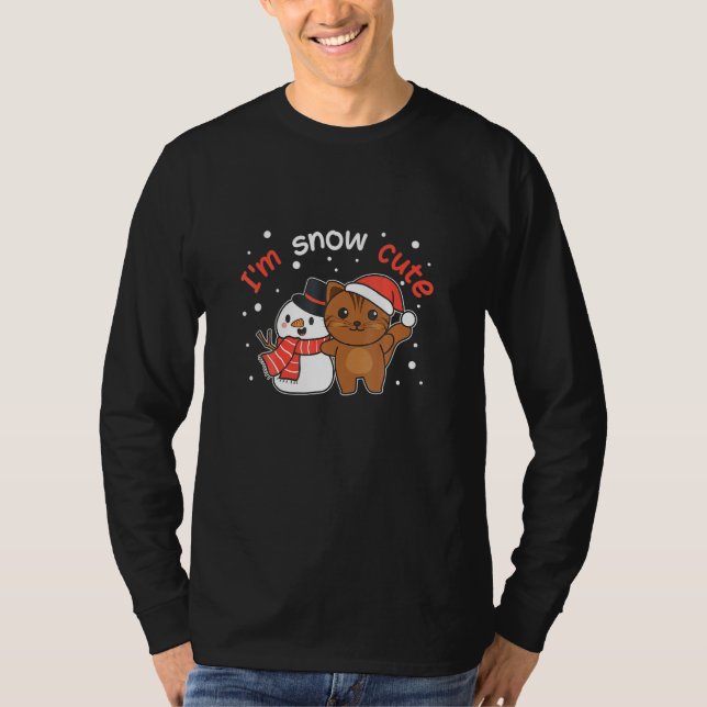 Cat I M Snow Cute Snowman Snow Pun T-Shirt (Vorderseite)