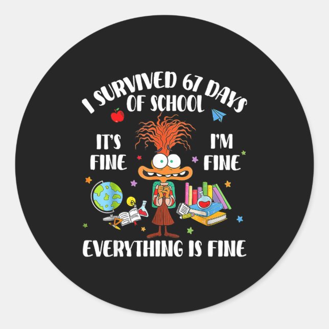 Cat I Survived 67 Days Of School Teachers Students Runder Aufkleber (Vorderseite)