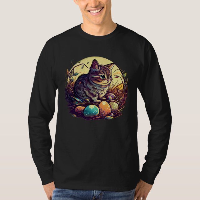 Cat Illustration Easter Graphic with Eggs for Cat T-Shirt (Vorderseite)