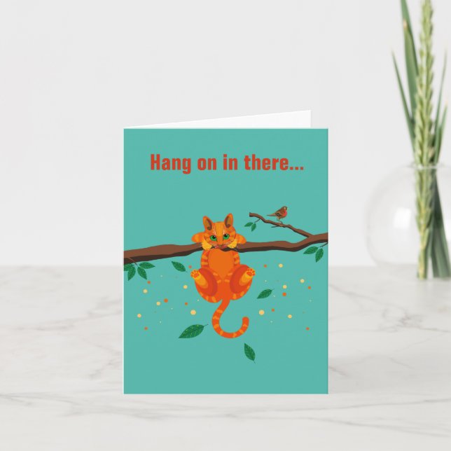 Cat illustration on card "Hang on in there" Karte (Vorderseite)