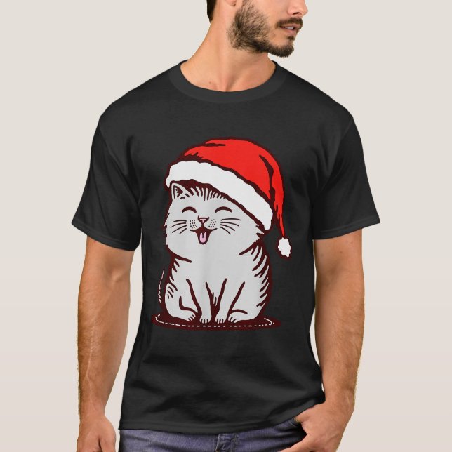 Cat In A Santa Hat  T-Shirt (Vorderseite)