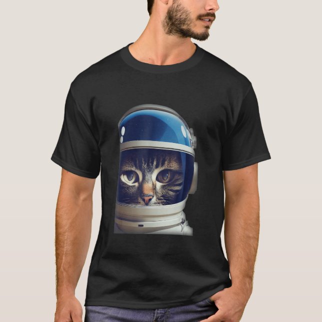 Cat In A Spacesuit With A Glass Helmet Floating In T-Shirt (Vorderseite)