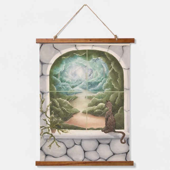 Cat in a Window Wandteppich Mit Holzrahmen (Vorderseite)