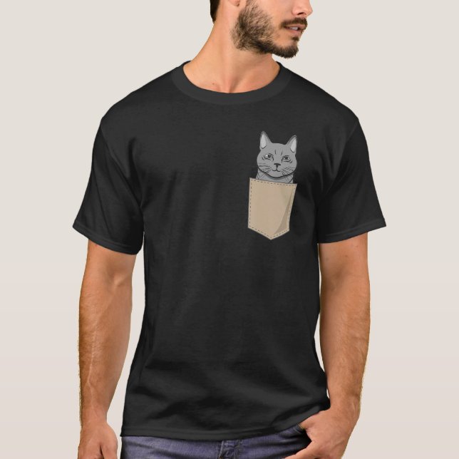 Cat In Chest Pocket Print Kitten Cat T-Shirt (Vorderseite)