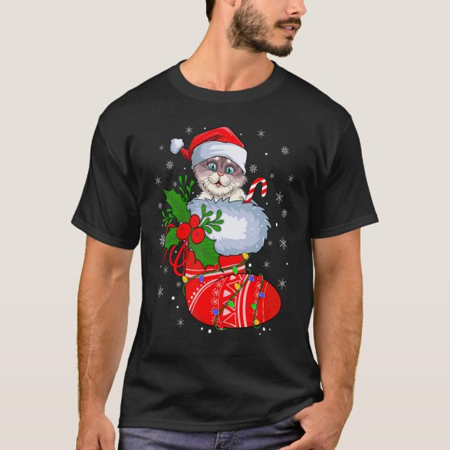 Cat In Christmas Socks   Santa Cat Xmas T-Shirt (Vorderseite)