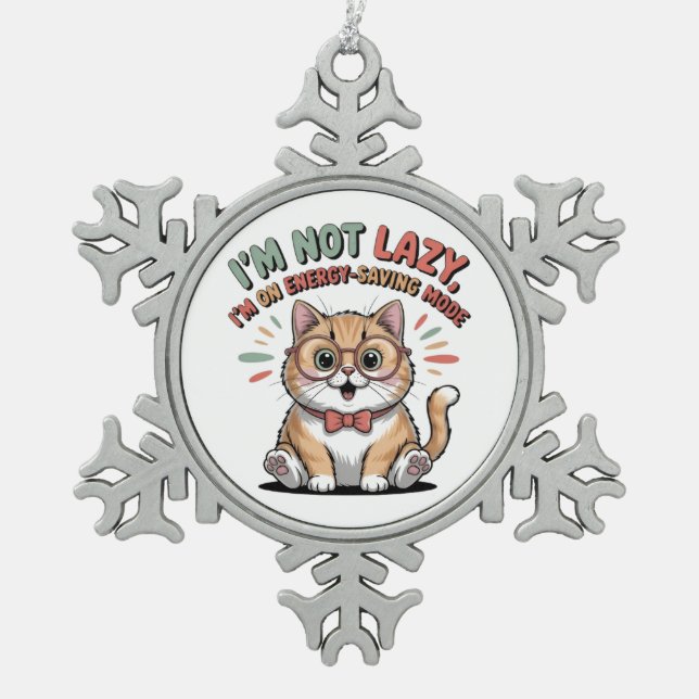 Cat in Energy Saving Mode Schneeflocken Zinn-Ornament (Vorderseite)