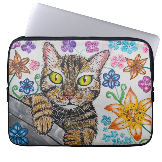 Cat in floral background Electronics Bag Laptopschutzhülle (Vorderseite)