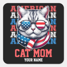 Cat in Glasses Cat Mama Personalisiert Quadratischer Aufkleber