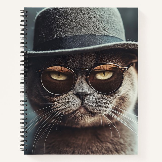 Cat in Hat and Glasses Notebook Notizbuch (Vorderseite)