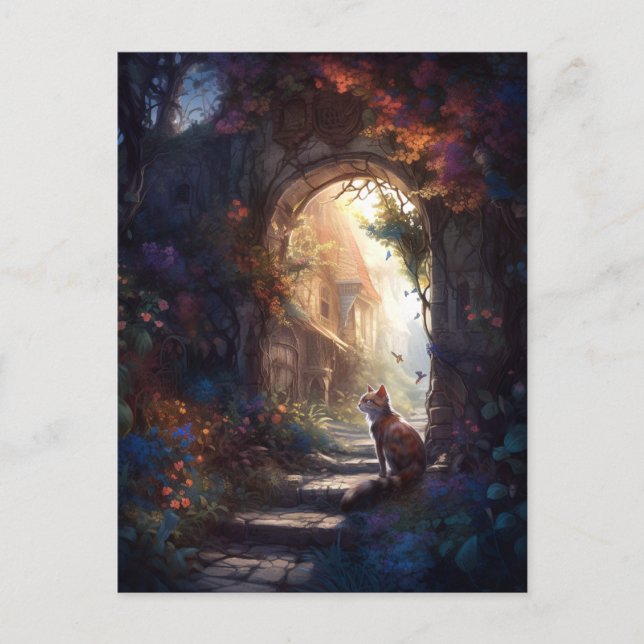 Cat In Magic Alley Fantasy Art Postkarte (Vorderseite)