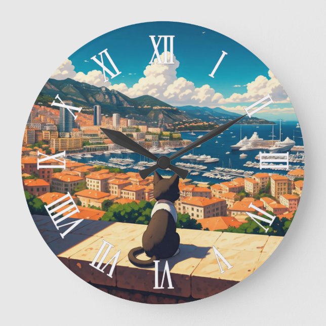 Cat in Monaco Monte Carlo Europe Travel Große Wanduhr (Vorderseite)