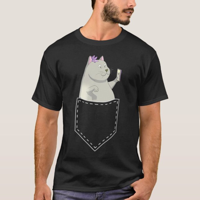 Cat in Pocket Kawaii Anime Cat Lover Video Blogger T-Shirt (Vorderseite)