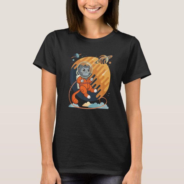 Cat in Space Space Cat Nerdy  4 T-Shirt (Vorderseite)