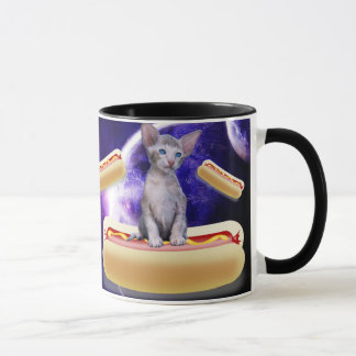 CAT IN SPACE WITH HOT DOGS funny COFFEE MUG Tasse