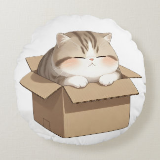 Cat in the Box Rundes Kissen