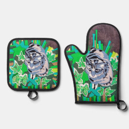 Cat, in the Ivy Ofenhandschuh & Topflappen-Set