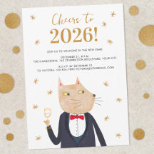 Cat in Tuxedo New Year's Eve Party Invitation