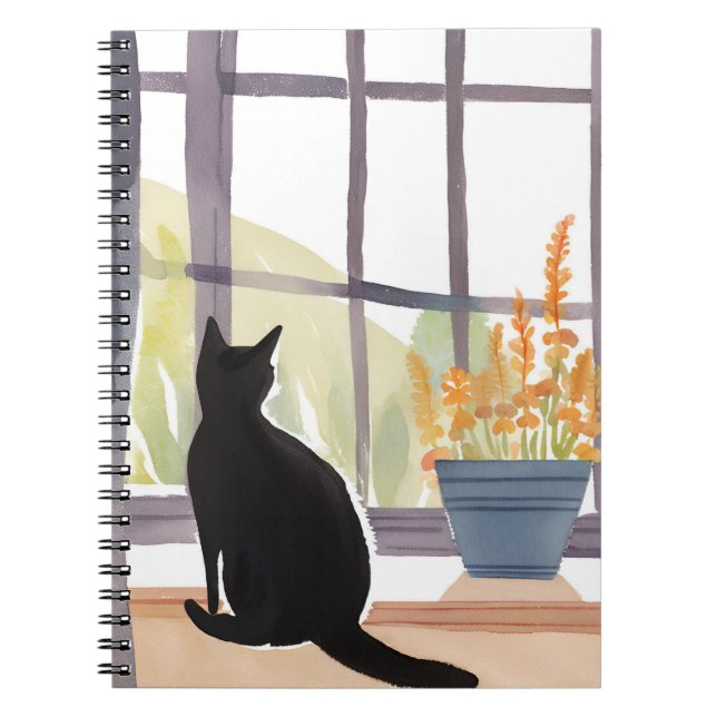 Cat in Windowsill | Silhouette Watercolor  Notizblock (Vorderseite)