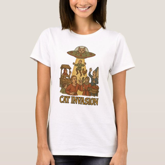 Cat Invasion UFO T-Shirt (Vorderseite)