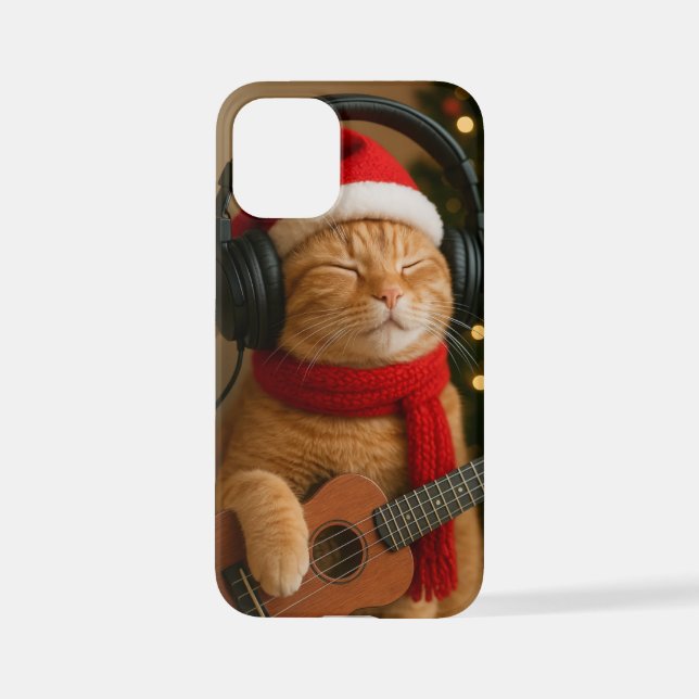 Cat iPhone 12 Mini Case Playing Christmas Music iPhone Hülle (Rückseite)