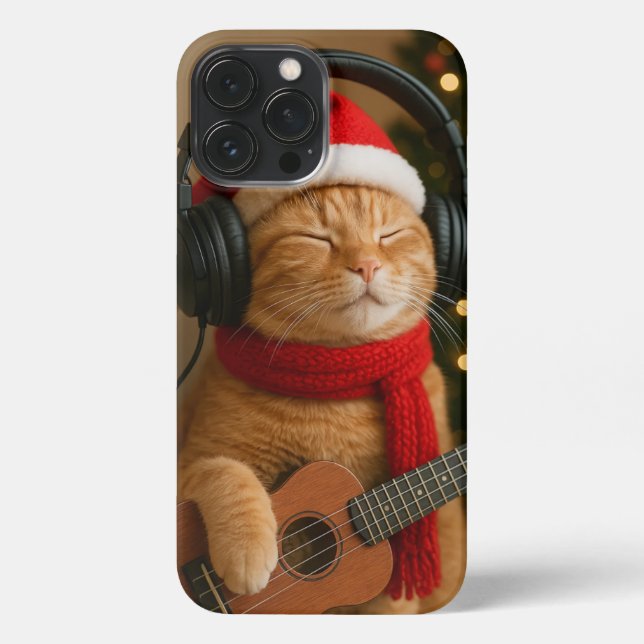 Cat iPhone 13 Pro Max Case Playing Christmas Music Hülle (Rückseite)