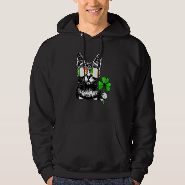 Cat Ireland Flag Sonnenbrille Kleeblatt St Patrick Hoodie (Vorderseite)