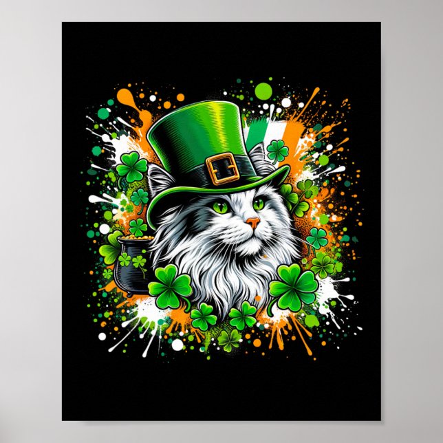 Cat Irish Patricks Day mit Leprechaun Hat Poster (Vorne)