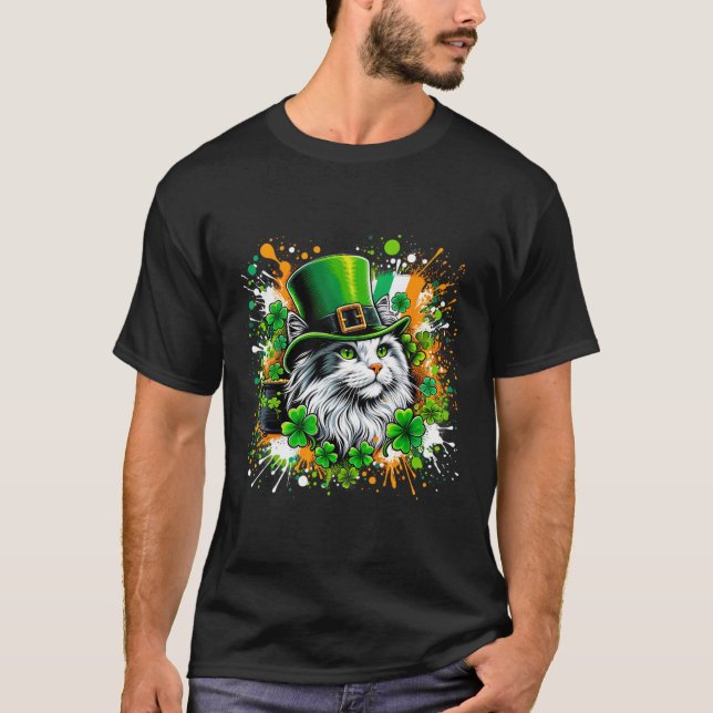 Cat Irish Patricks Day mit Leprechaun Hat T-Shirt (Vorderseite)