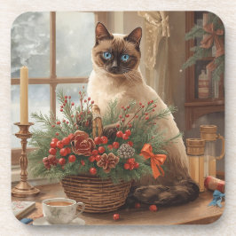 Cat is arranging Christmas Flowers Getränkeuntersetzer