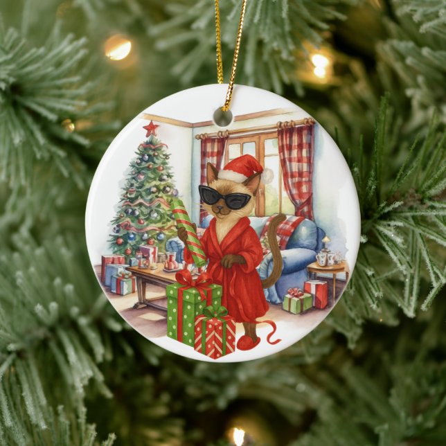 Cat is Christmas boxing  Keramik Ornament (Baum)