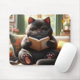 Cat is reading a book on sofa mousepad