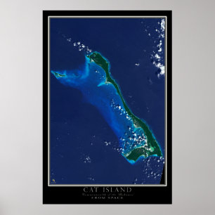 Cat Island Bahamas From Space Satellite Map Poster