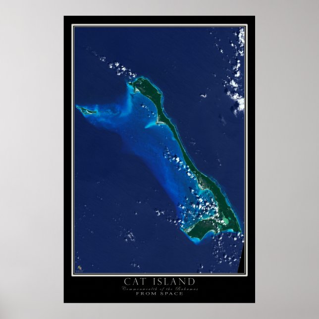 Cat Island Bahamas From Space Satellite Map Poster (Vorne)