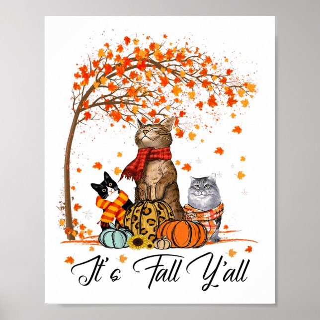 Cat It's Fall Y’all Pumpkins Autumn Halloween Cat Poster (Vorne)