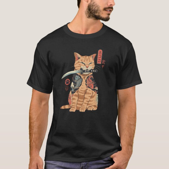 Cat Japan Knife T-Shirt (Vorderseite)