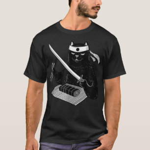 Cat Japanese Black Cat Japanese Samurai Ninja Cat T-Shirt