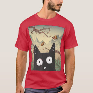 Cat Japanese Cherry Blossom Ästhetik Alt Niedlich T-Shirt