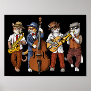 Cat Jazz Musicians Poster