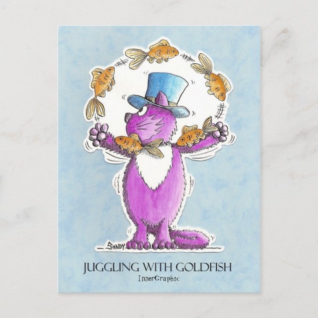 Cat Juggling mit Goldfish nah Trim 22 2 2011... Postkarte (Vorderseite)