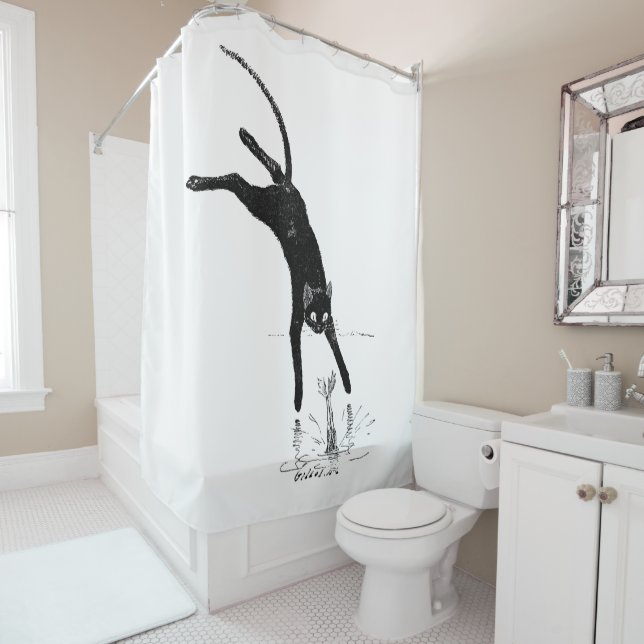 Cat Jumping in den Teich, Alexandre Steinlen Duschvorhang (Beispiel)