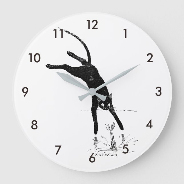 Cat Jumping in den Teich, Alexandre Steinlen Große Wanduhr (Vorderseite)